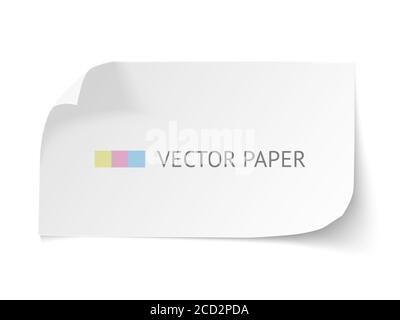 Weißes leeres Papier gekrümmtes horizontales Banner mit gewellten Ecken auf weißem Hintergrund isoliert. Realistische Vektorpapier-Vorlage mit weichem Schatten Stock Vektor