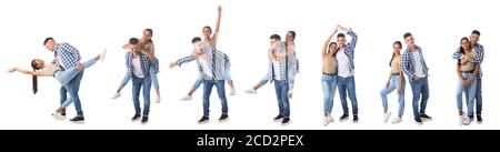 Set von Porträts in voller Länge von jungen gemischten Rasse Paar studio isoliert auf weißem Hintergrund Stockfoto