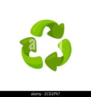 Grünes Symbol für Recycling mit Schatten und Oberton. Zero Waste Recycling-Schild. Isolierte Vektorgrafik im Cartoon-Stil Stock Vektor