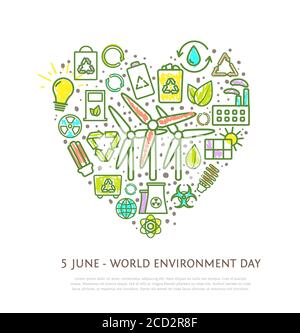 Herz-Form-Element aus Öko-Ikonen und Schilder mit Markierungslinien, bunte ökologische Symbole. Vektorgrafik Stock Vektor