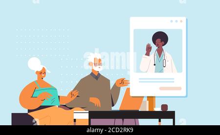 Arzt im Web-Browser-Fenster Beratung Senior Patienten Online-Beratung Healthcare Service Medizin medizinische Beratung Konzept horizontale Porträt Vektor Illustration Stock Vektor