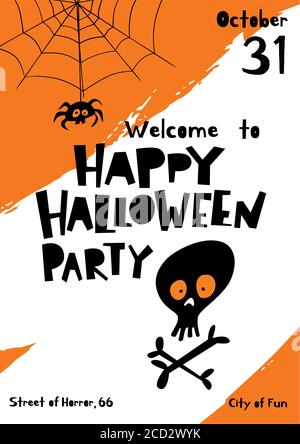 Vector Willkommen zu Halloween Party Poster in Cartoon-Flat-Stil Stock Vektor