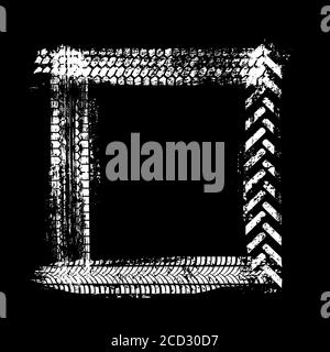 Reifen Track quadratischen Rahmen auf schwarzem Hintergrund isoliert Stock Vektor