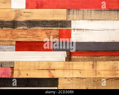 Mehrfarbige alten rauhen Holz- Textur Hintergrund. Rustikale Holz bemalte Wand. Stockfoto