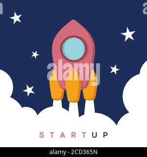 Banner mit dem Bild einer Rakete. Banner zum Thema Startup. Stock Vektor