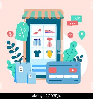 Online-Shopping auf Website oder Mobile Anwendung Vektor-Konzept-Marketing und digitales Marketing. Stock Vektor