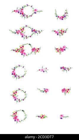 Handbemalter Aquarellkranz. Blumenschmuck. Blumenmuster Illustration Stockfoto