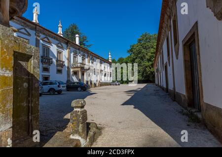 Vila Real / Portugal - 08 01 2020: Blick auf das Außengebäude Solar de Mateus, ikonisch des portugiesischen Barock aus dem 18. Jahrhundert Stockfoto