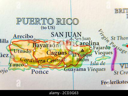 Geographische Karte von Puerto Rico Stockfoto