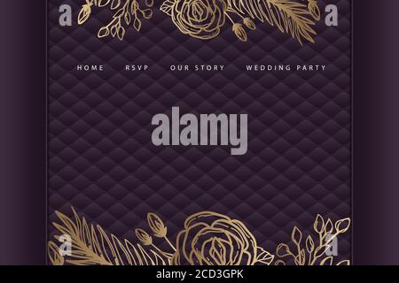 Golden elegante Hochzeit Landing Page Vorlage mit Polsterhintergrund. Stock Vektor