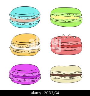 Satz von verschiedenen Zeichnung mehrfarbigen Makronen. Vektor-Element für Ihre Kreativität Stock Vektor