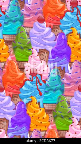 Nahtlose helle Textur mit Cartoon-Eis-Kegel. Vektor-Muster für Ihre Kreativität Stock Vektor