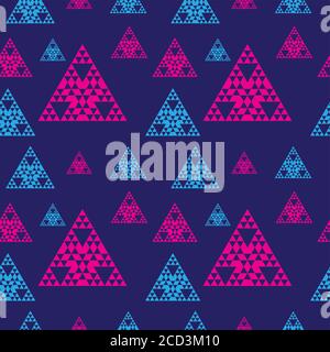 Bunte Abstrakte Dreiecke Form Ornament. Dreieckige Geometrische Nahtlose Muster Design-Vorlage. Hellblau, Rosa Magenta, Dunkelblau Farbthema. Stock Vektor