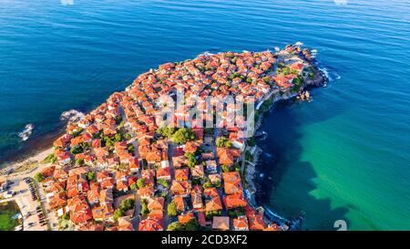 Sozopol, Bulgarien. Luftaufnahme der antiken Apollonia, Küstenstadt bei Burgas Stockfoto