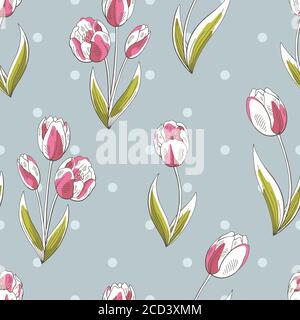 Tulpe Blume Grafik rosa grün Farbe nahtlose Muster Skizze Illustration vektor Stock Vektor