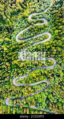 Sinaia, Rumänien. Windige Straße in den Karpaten, Bucegi. Stockfoto