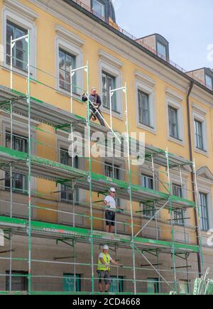 München Deutschland Juli 29 2020:Gerüste für die Gebäudesanierung in München Stadtzentrum Stockfoto