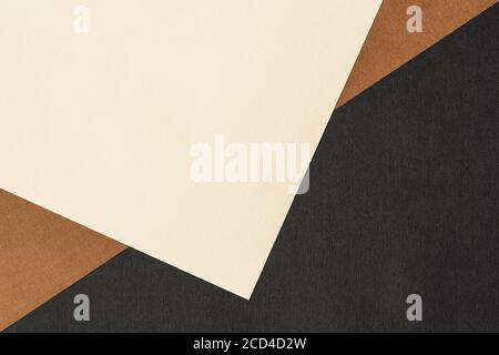 Papier für Pastell Überlappung in schwarz, beige und Terrakotta Farben für Hintergrund, Banner, Präsentationsvorlage. Kreative moderne trendige Hintergrund-Design in natürlichen Farben. Trendige Papier für Pastell Hintergrund im Vintage-Stil. Stockfoto