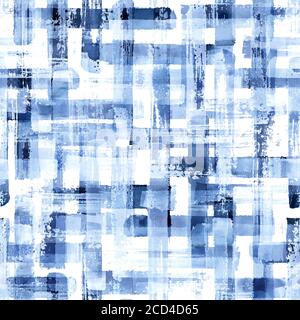 Abstrakte Grunge Kreuz geometrischen Formen zeitgenössische Kunst blau Farbe nahtlose Muster Hintergrund. Aquarell Hand gezeichnet bunte Pinselstriche Textur. Stockfoto