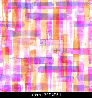 Abstrakte Grunge Kreuz geometrischen Formen zeitgenössische Kunst multicolor nahtlose Muster Hintergrund. Aquarell Hand gezeichnet bunte Pinselstriche Textur. Stockfoto