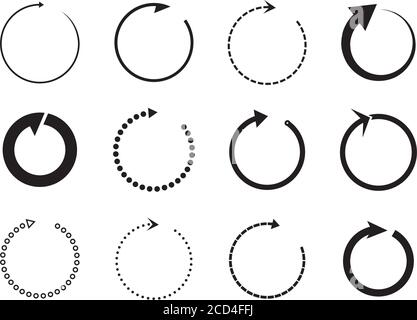 Sätze von schwarzen Kreispfeilen. Vektorsymbole. Grafik für Website. Stock Vektor