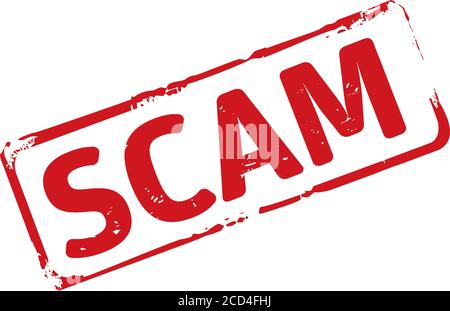 Roter Gummistempel und Textscam. Vektorgrafiken und Banner. Stock Vektor