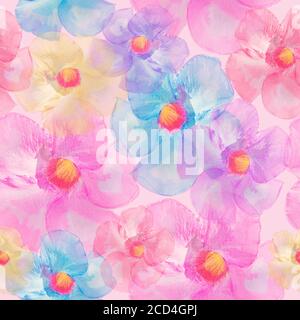 Nahtlose florale Design mit tropischen Blumen für Hintergrund, endlose Muster.Aquarell Illustration. Stockfoto