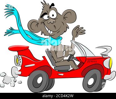 Cartoon Affe fahren ein rotes Cabrio Auto Vektor Illustration Stock Vektor