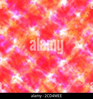 Krawatte Farbstoff Shibori Nahtloses Muster. Aquarell handbemalt rosa und orange Zierelemente auf weißem Hintergrund. Aquarell abstrakte Textur. Drucken Stockfoto