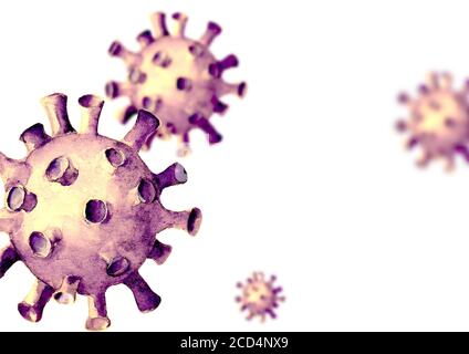 Virenhintergrund. Handgezeichnete 3d-Imitation Coronavirus 2019-nCoV-Zellen. Gefährlicher respiratorischer Coronavirus aus Wuhan, China. Druckvorlage für Banner Stockfoto