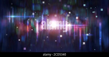 Bunte abstrakte Blockchain-Netzwerk, Big Data, PCB-Hintergrund mit Flare und Quadrat. 3D-Rendering Stockfoto