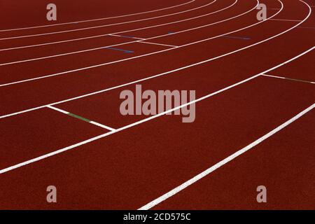 Nahaufnahme der roten Stadion-Laufstrecken Stockfoto