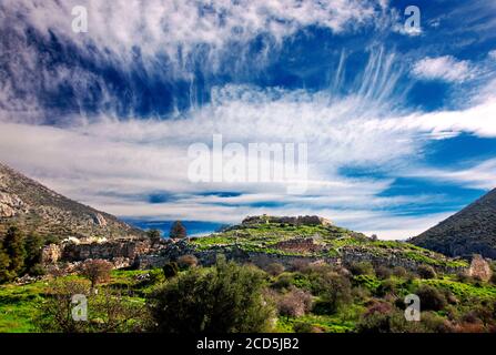 Die Akropolis der antiken Mykene ("Mykines"), Argolis ("Argolis"), Peloponnes, Griechenland. Stockfoto