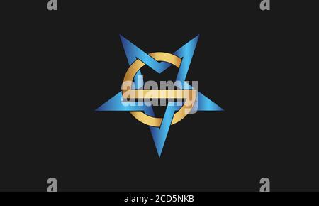 S M Brief mit Stern Logo Vorlage Vektor Symbol Illustration Design. Modernes Star-Logo im eleganten Stil mit schwarzem Hintergrund Stock Vektor