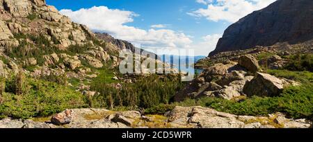 Morgenblick hinunter Taylor Valley, Rocky Mountain National Park, Colorado, USA Stockfoto