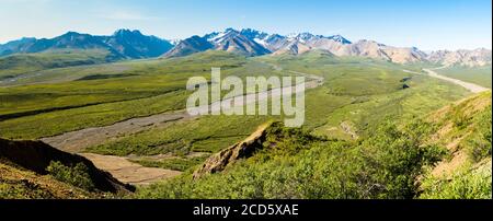 Landschaft mit Bergen, Polychrome Basin, Denali Nationalpark, Alaska, USA Stockfoto