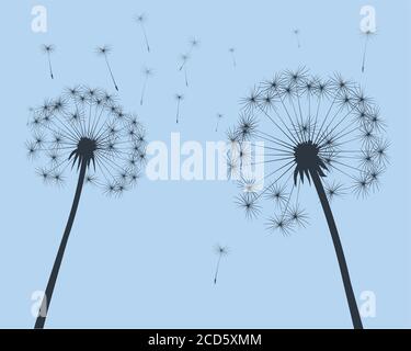 Form des Vektor Löwenzahn am blauen Himmel. Gliederungsdarstellung. Stock Vektor