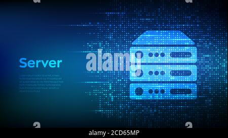 Server- und Datenspeicherhintergrund. Computerserver-Symbol mit Binärcode. Server-Hosting. Digitale Binärdaten und digitaler Streaming-Code. Matrix Stock Vektor