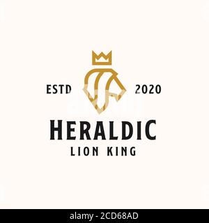 Wappentier Löwe mit Krone goldfarben Logo Vorlage. Vektorlogo Stock Vektor