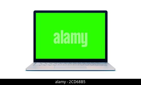 Laptop mit weiß grün isoliert auf weißem Hintergrund 3D-Abbildung Stockfoto