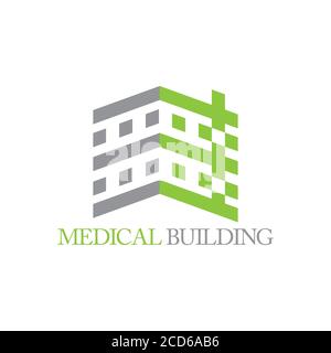 Hohes Krankenhaus Gebäude geometrisches Design Logo Vektor Stock Vektor