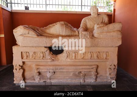 Sarkophag in Ephesus Museum, Selcuk Stadt, Izmir Stadt, Türkei Stockfoto