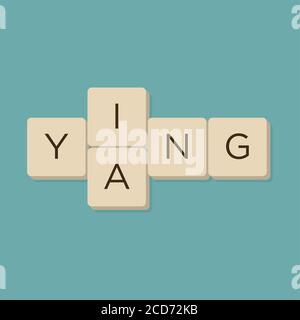 Ying Yang Wortspiel in schrottenden Buchstaben. Vektordarstellung isolieren. Stock Vektor
