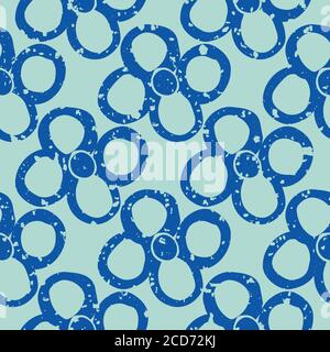 Vektor kindliche Zeichnung von Blumen nahtlose Muster Hintergrund. Kobaltblauer Hintergrund mit malerischen Blumen und Grunge-Textur. Geometrisch gekritzelt Stock Vektor