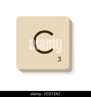 Buchstabe C in scrabble Alphabet. Isolieren Sie Vektordarstellung, um eigene Wörter und Sätze zu erstellen. Stock Vektor