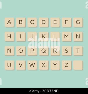 Alphabet in scrabble Buchstaben. Isolieren Sie Vektordarstellung, um eigene Wörter und Sätze zu erstellen. Stock Vektor
