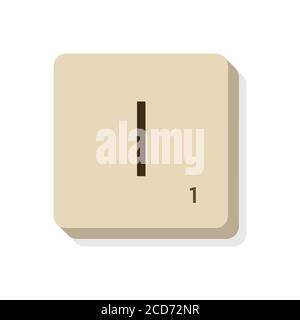 Buchstabe I in scrabble Alphabet. Isolieren Sie Vektordarstellung, um eigene Wörter und Sätze zu erstellen. Stock Vektor