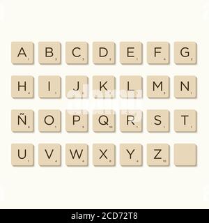 Alphabet in scrabble Buchstaben. Isolieren Sie Vektordarstellung, um eigene Wörter und Sätze zu erstellen. Stock Vektor