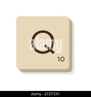 Buchstabe Q in scrabble Alphabet. Isolieren Sie Vektordarstellung, um eigene Wörter und Sätze zu erstellen. Stock Vektor