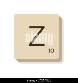 Buchstabe Z in scrabble Alphabet. Isolieren Sie Vektordarstellung, um eigene Wörter und Sätze zu erstellen. Stock Vektor